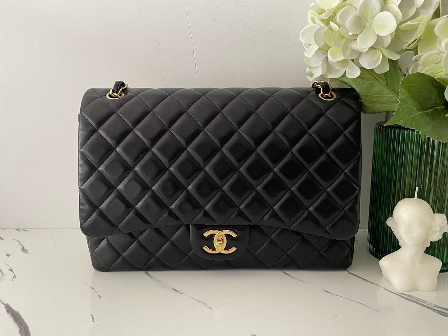 Chanel Black Classic Double Flap Maxi Bag with Gold Hardware