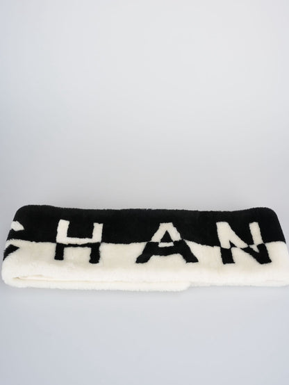 Chanel Shearling Cashmere CC Scarf in Black and White