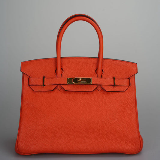 Hermes Birkin 30 Handbag in Orange Togo Leather with Gold Hardware