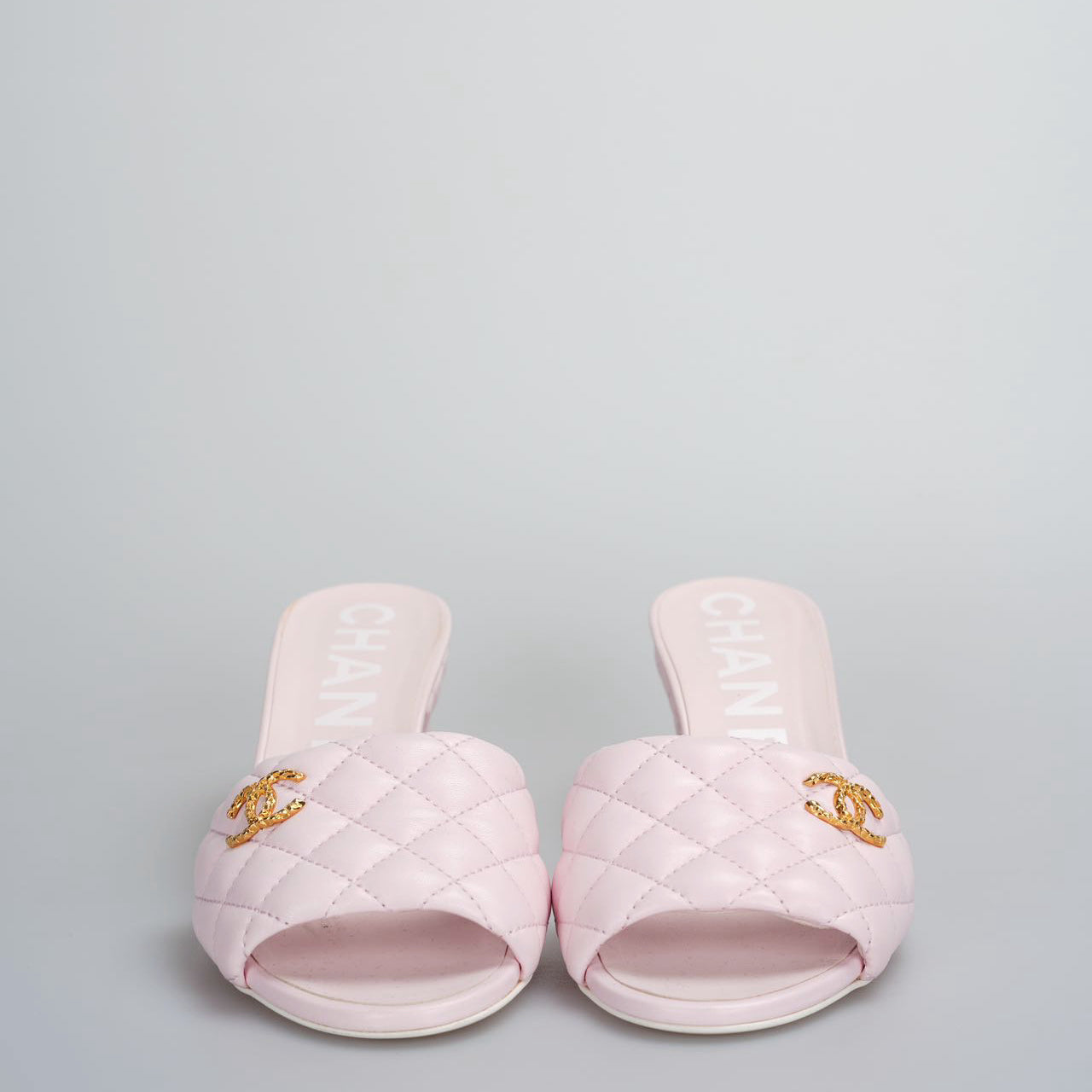 Chanel Light Pink Lambskin CC Logo Cone Sandal 37.5C