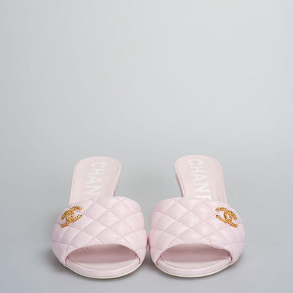 Chanel Light Pink Lambskin CC Logo Cone Sandal 37.5C