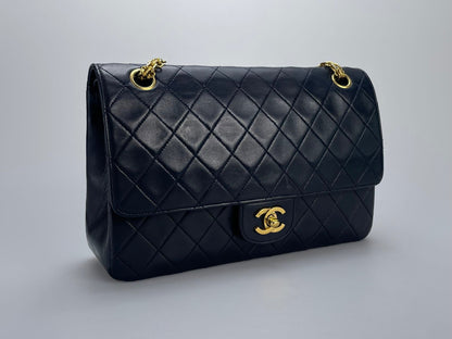 Chanel  Black Vintage Medium Classic Double Flap Bag with 24K Gold Hardware