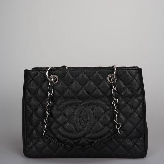 Chanel Grand Shopping Tote black gst Bag in Caviar Leather with Silver Hardware