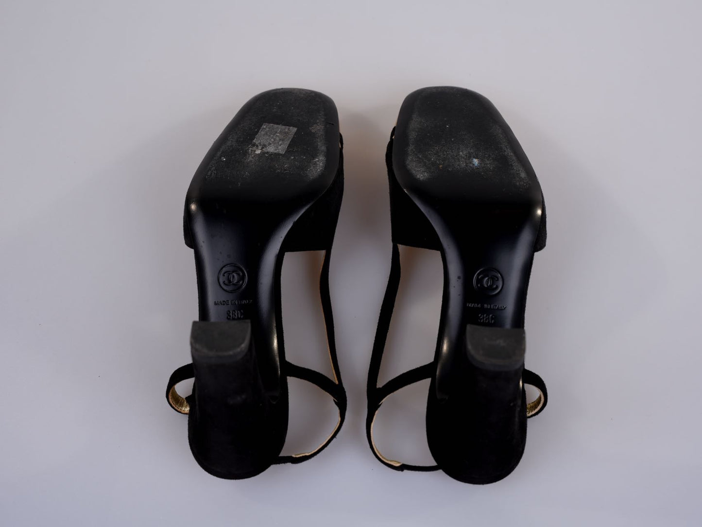 Chanel CC Slingback Heels Black Gold Size 38C