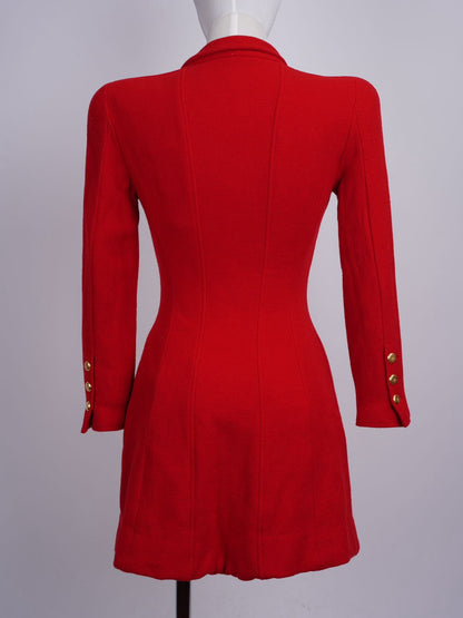 Chanel Vintage Red Jacket  Dress with Gold CC Logo Button Details FR 38