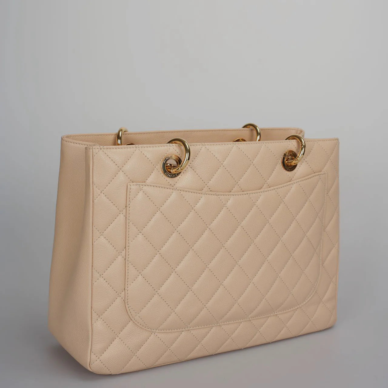 Chanel Beige Grand Shopping Tote GST Bag in Caviar Leather with gold Hardware