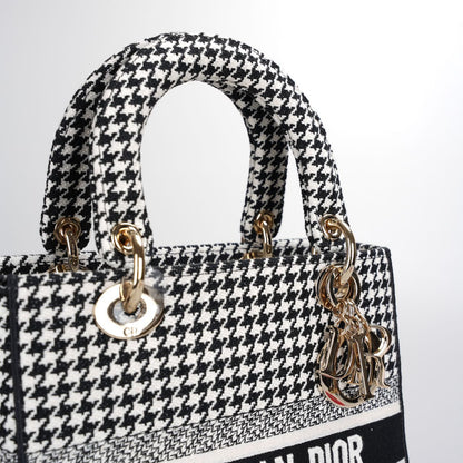 Christian Dior Black White Houndstooth Canvas Medium Lady D-Lite bag