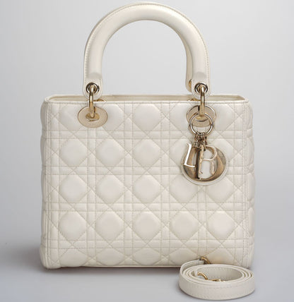 Christian Dior Lady Dior Bag White Medium 2017