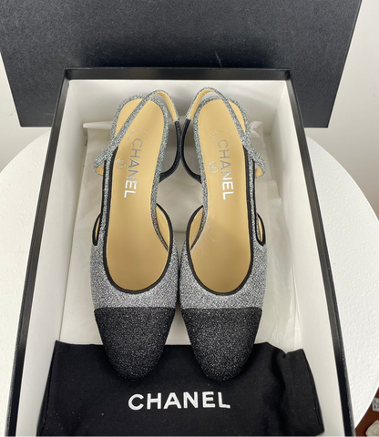 Chanel glitter slingback pumps with CC logo 37 limited edition