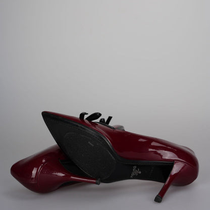 Prada Burgundy Patent Pointed Toe Bow Pumps 40