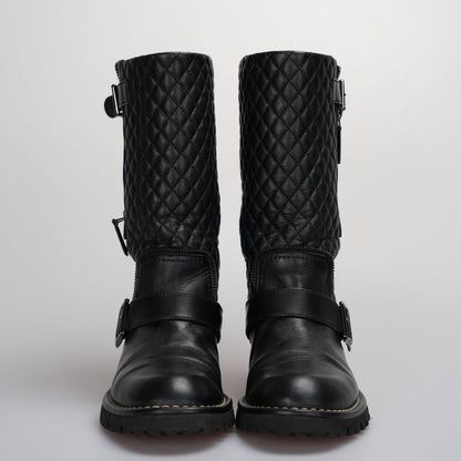 Chanel Quilted Motorcycle Boots Black