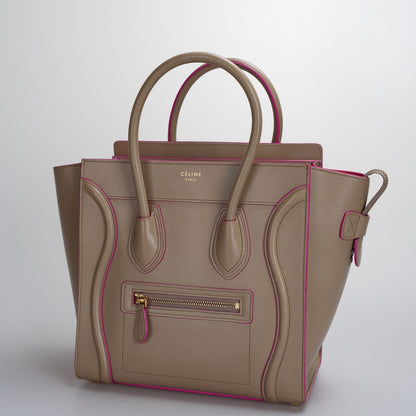 CELINE Calfskin Mini Luggage in Beige and Pink