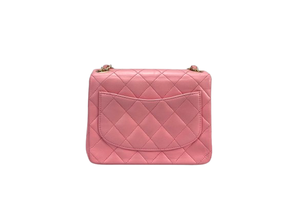 Chanel Vintage  Rose Pink Classic Mini Square Flap Bag in Lambskin  with Gold Hardware