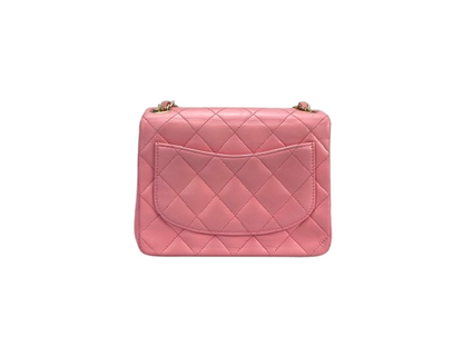 Chanel Vintage  Rose Pink Classic Mini Square Flap Bag in Lambskin  with Gold Hardware