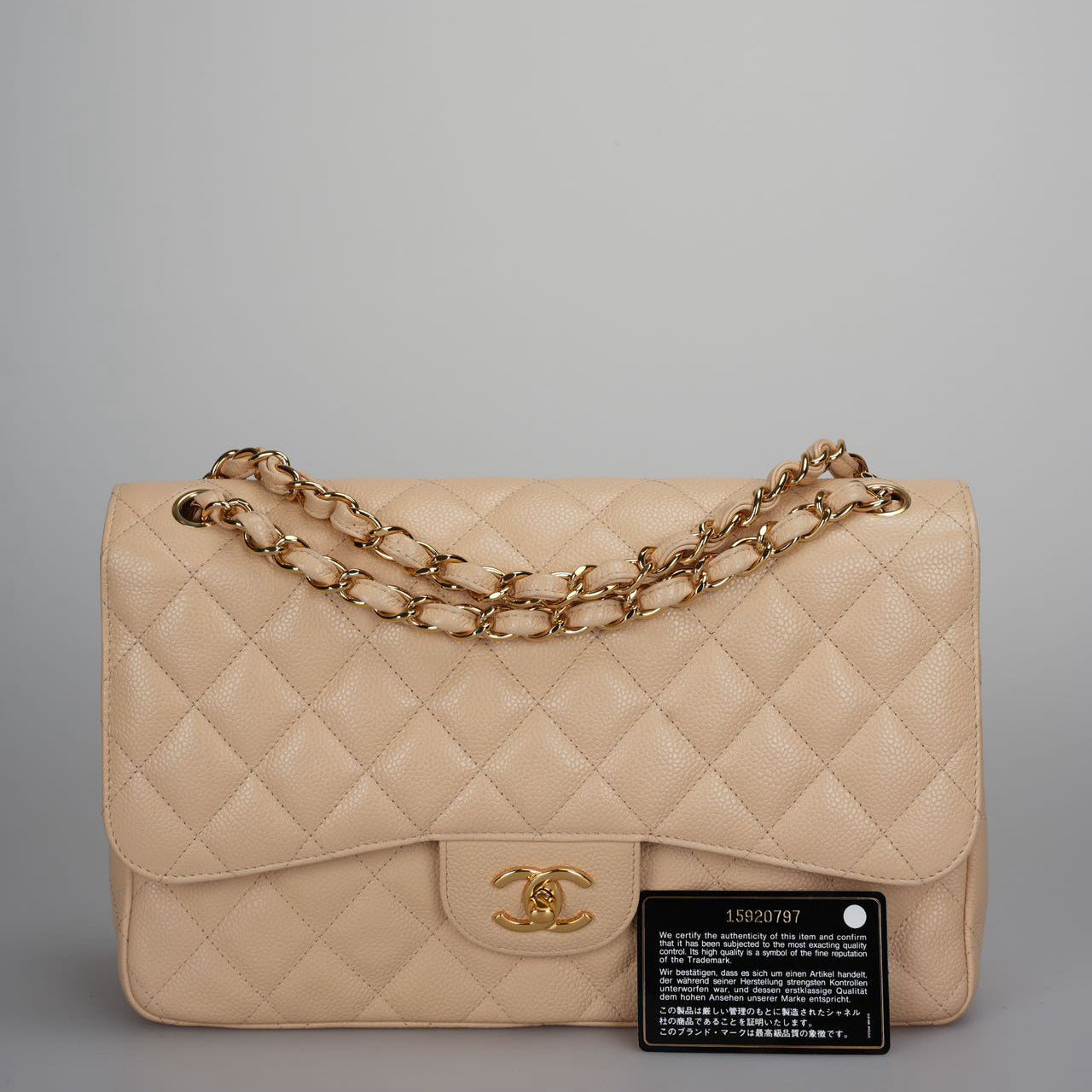 Chanel Beige Jumbo timeless Flap Bag Caviar Leather with Gold Hardware