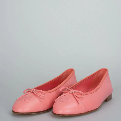 Chanel Ballerina Flats Pink Lambskin Cap Toe CC Size 40