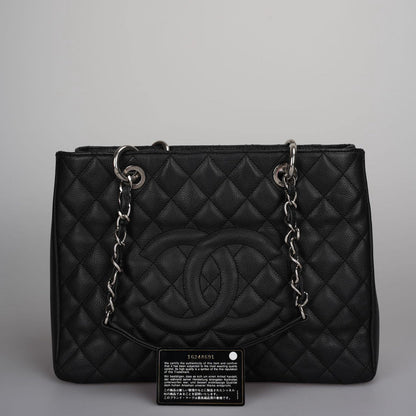 Chanel Grand Shopping Tote black gst Bag in Caviar Leather with Silver Hardware