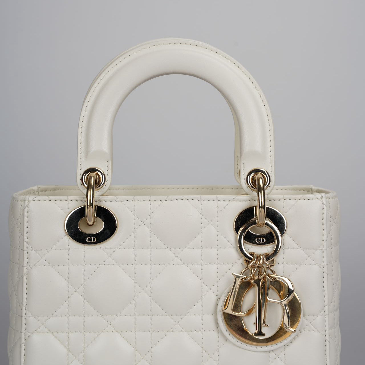 Christian Dior Small Lady Dior Bag in White Cannage Lambskin Leather with Gold Hardware