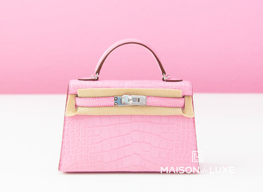 Hermes Mini Kelly II 20 5P Bubblegum Pink Matte Alligator