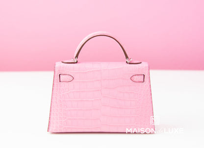 Hermes Mini Kelly II 20 5P Bubblegum Pink Matte Alligator