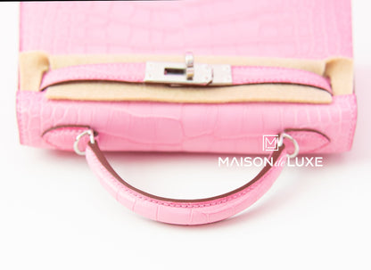 Hermes Mini Kelly II 20 5P Bubblegum Pink Matte Alligator