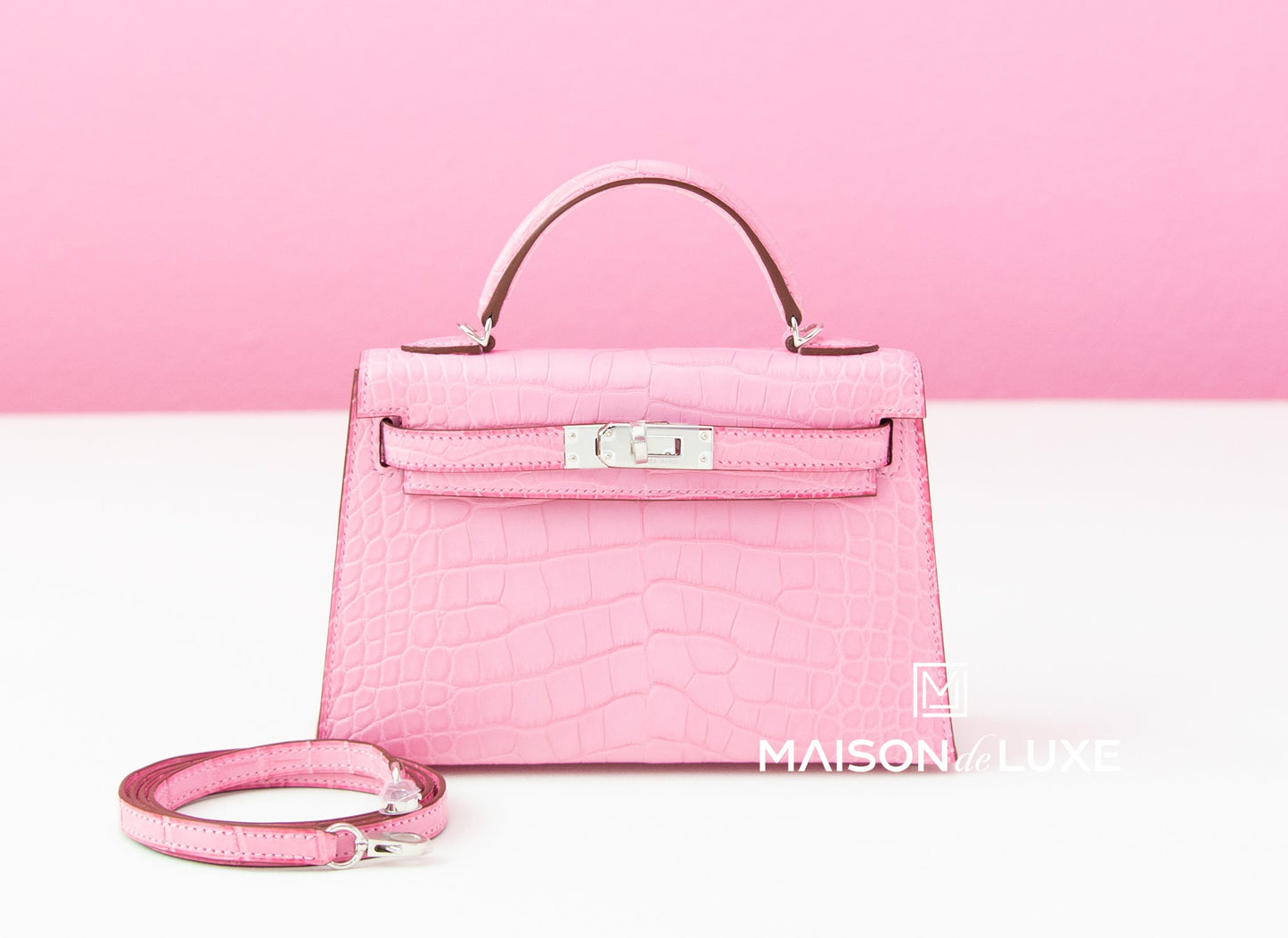 Hermes Mini Kelly II 20 5P Bubblegum Pink Matte Alligator