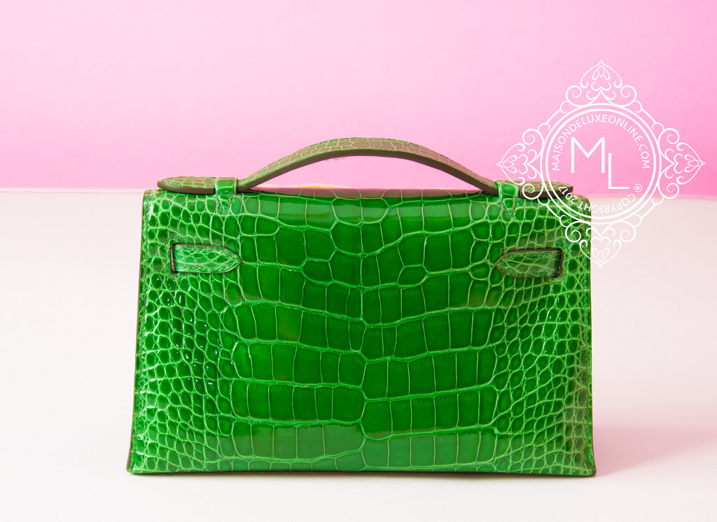 Hermes Cactus GHW Crocodile Mini Kelly Pochette Clutch