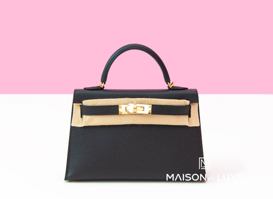 Hermes Mini Kelly II 20 Black Epsom Gold Hardware