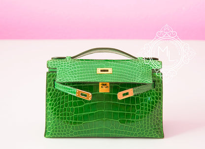 Hermes Cactus GHW Crocodile Mini Kelly Pochette Clutch