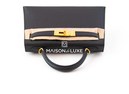 Hermes Mini Kelly II 20 Black Epsom Gold Hardware