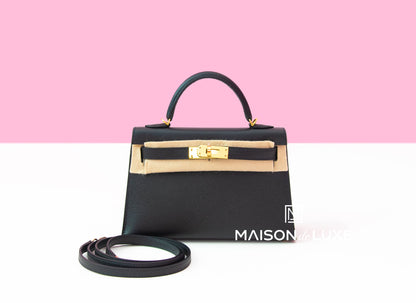 Hermes Mini Kelly II 20 Black Epsom Gold Hardware