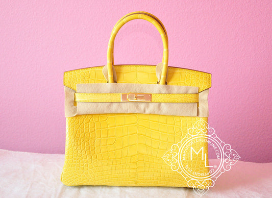 Hermes Mimosa Yellow GHW Crocodile Alligator Birkin 30 Handbag