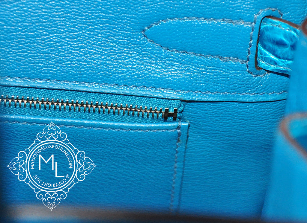 Hermes Blue Izmir Turquoise Porosus Crocodile Birkin 30 Bag