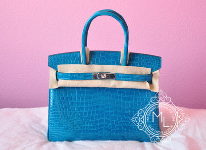 Hermes Blue Izmir Turquoise Porosus Crocodile Birkin 30 Bag