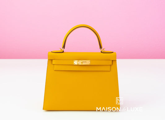 Hermes Jaune Ambre Sellier Epsom Kelly 28 Handbag