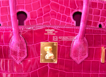 Hermes Rose Scheherazade Hot Pink GHW Crocodile Birkin 30 Handbag