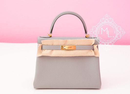 Hermes Gris Mouette GHW Togo Kelly 28 Handbag