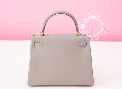 Hermes Gris Mouette GHW Togo Kelly 28 Handbag