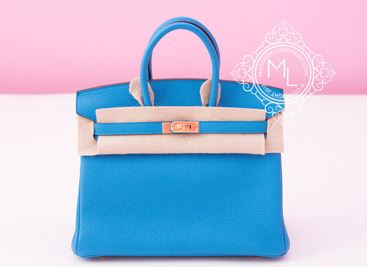 Hermes Blue Zanzibar Togo Gold Hardware Birkin 25 Handbag