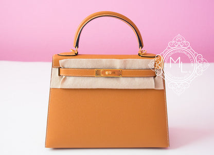 Hermes Toffee Gold GHW Sellier Epsom Kelly 28 Handbag