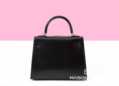 Hermes Kelly Sellier 25 Black Box Palladium Hardware