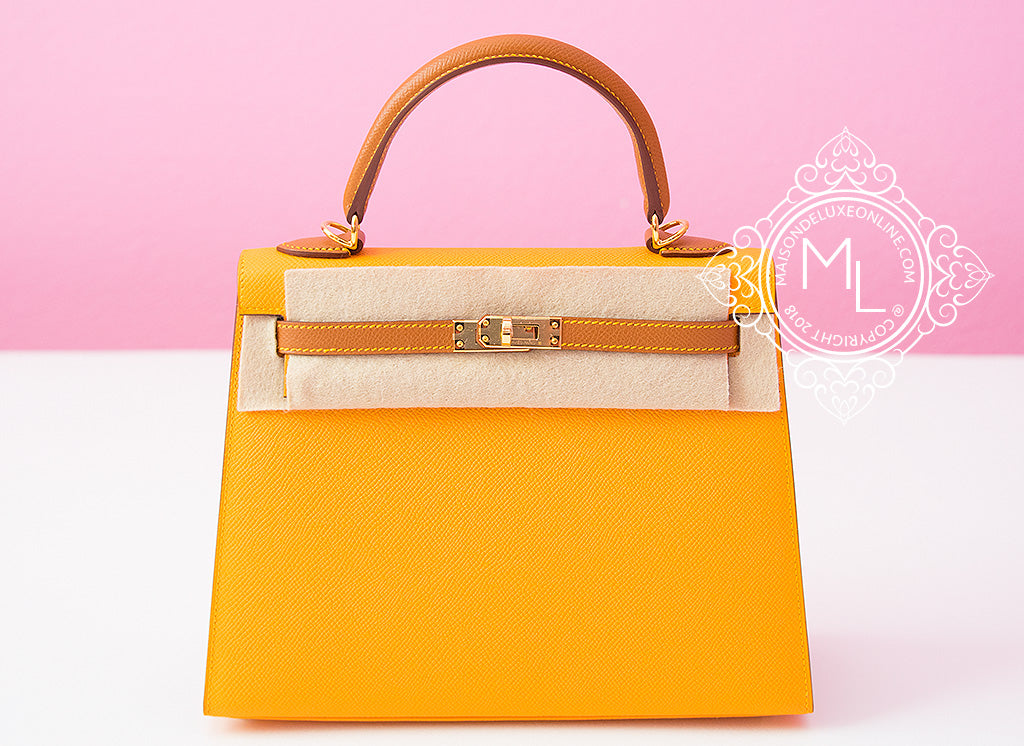 Hermes Jaune D'or + Gold HSS Sellier Epsom Kelly 25 Handbag