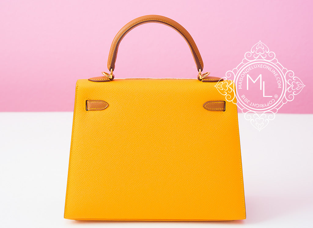 Hermes Jaune D'or + Gold HSS Sellier Epsom Kelly 25 Handbag