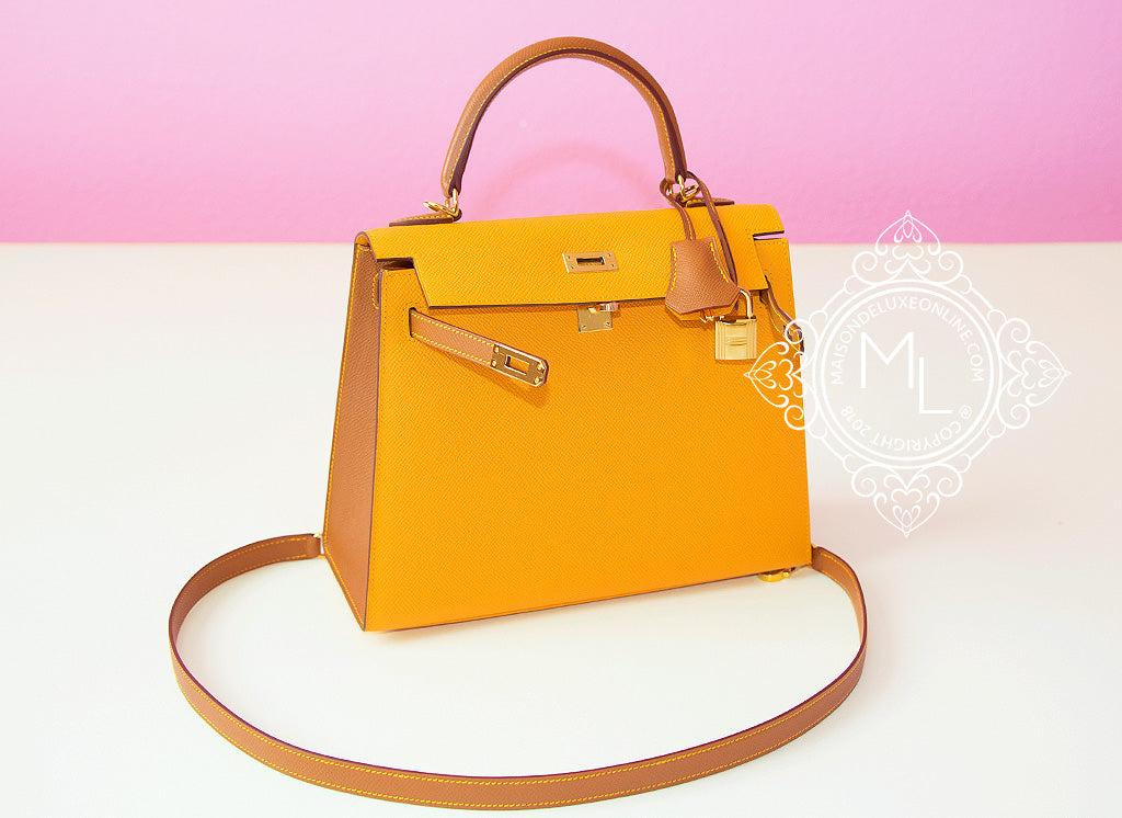 Hermes Jaune D'or + Gold HSS Sellier Epsom Kelly 25 Handbag