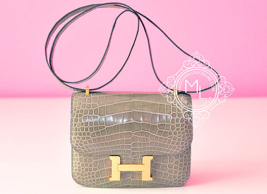 Hermes Gris Tourterelle Crocodile Constance Mini 18/19 Handbag