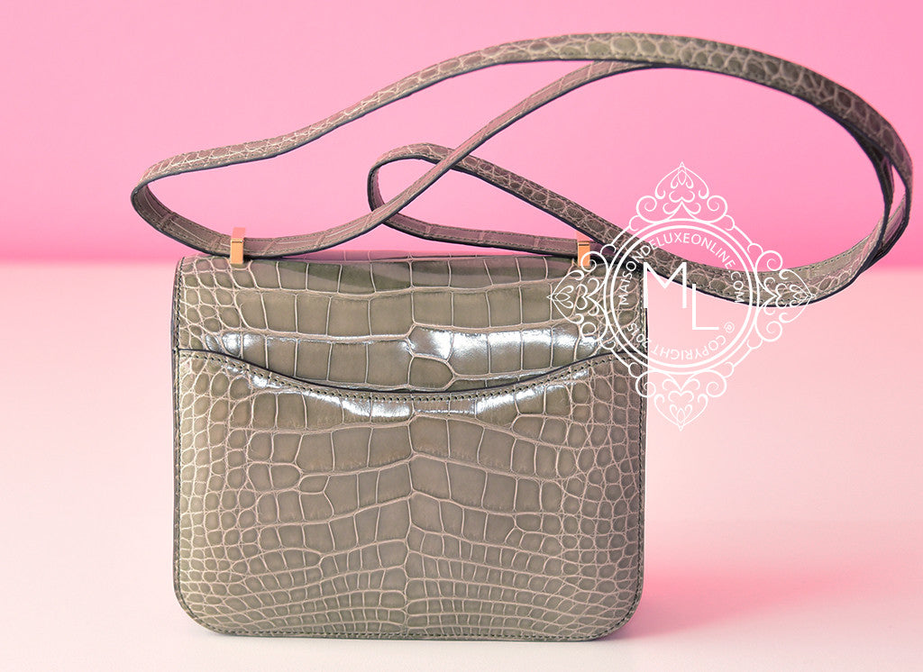 Hermes Gris Tourterelle Crocodile Constance Mini 18/19 Handbag