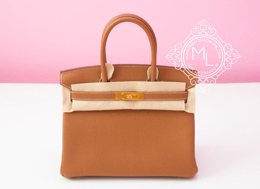 Hermes Gold Tan Togo GHW Birkin 30 Handbag