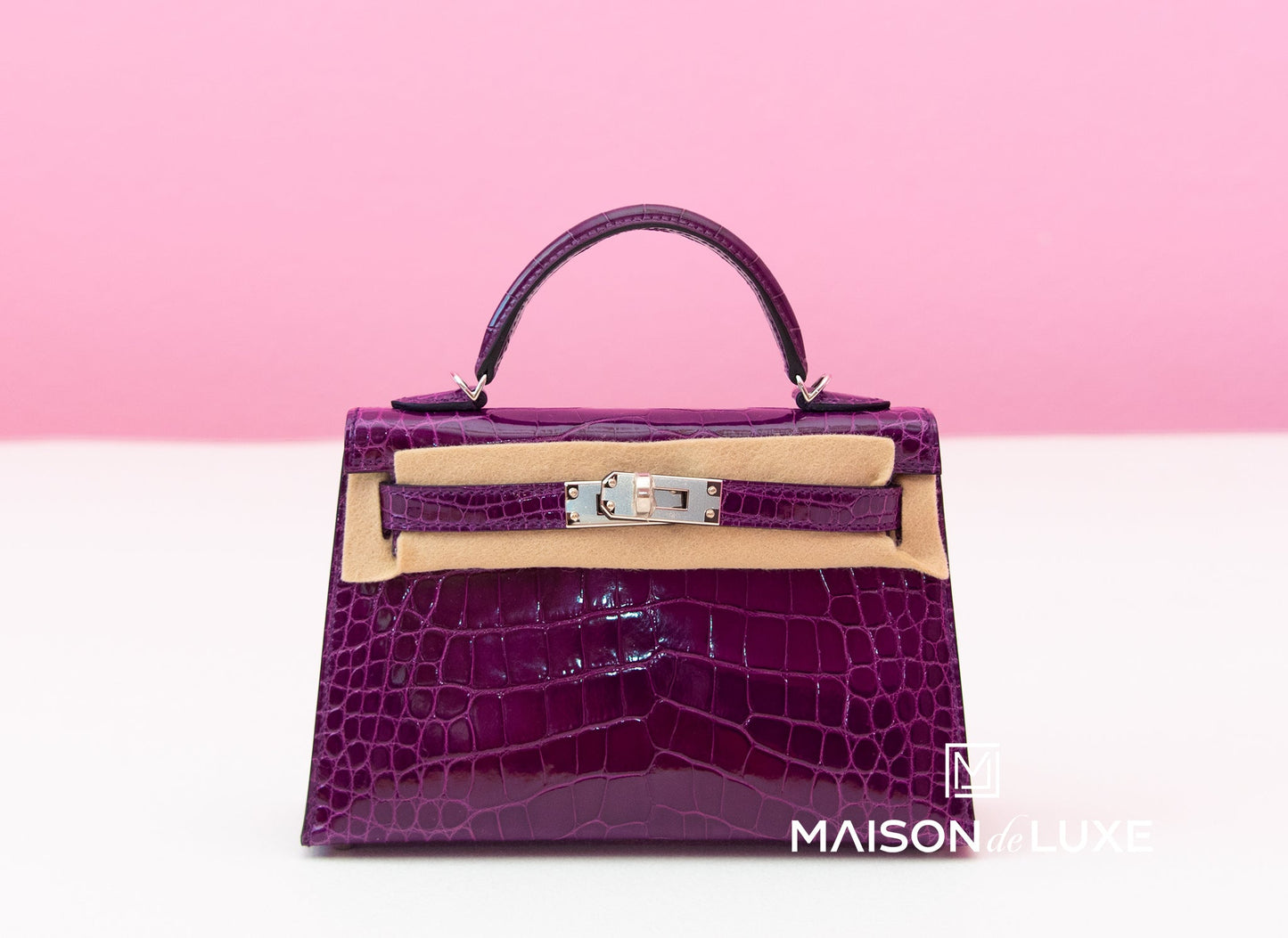 Hermes Mini Kelly II 20 Cassis Shiny Alligator