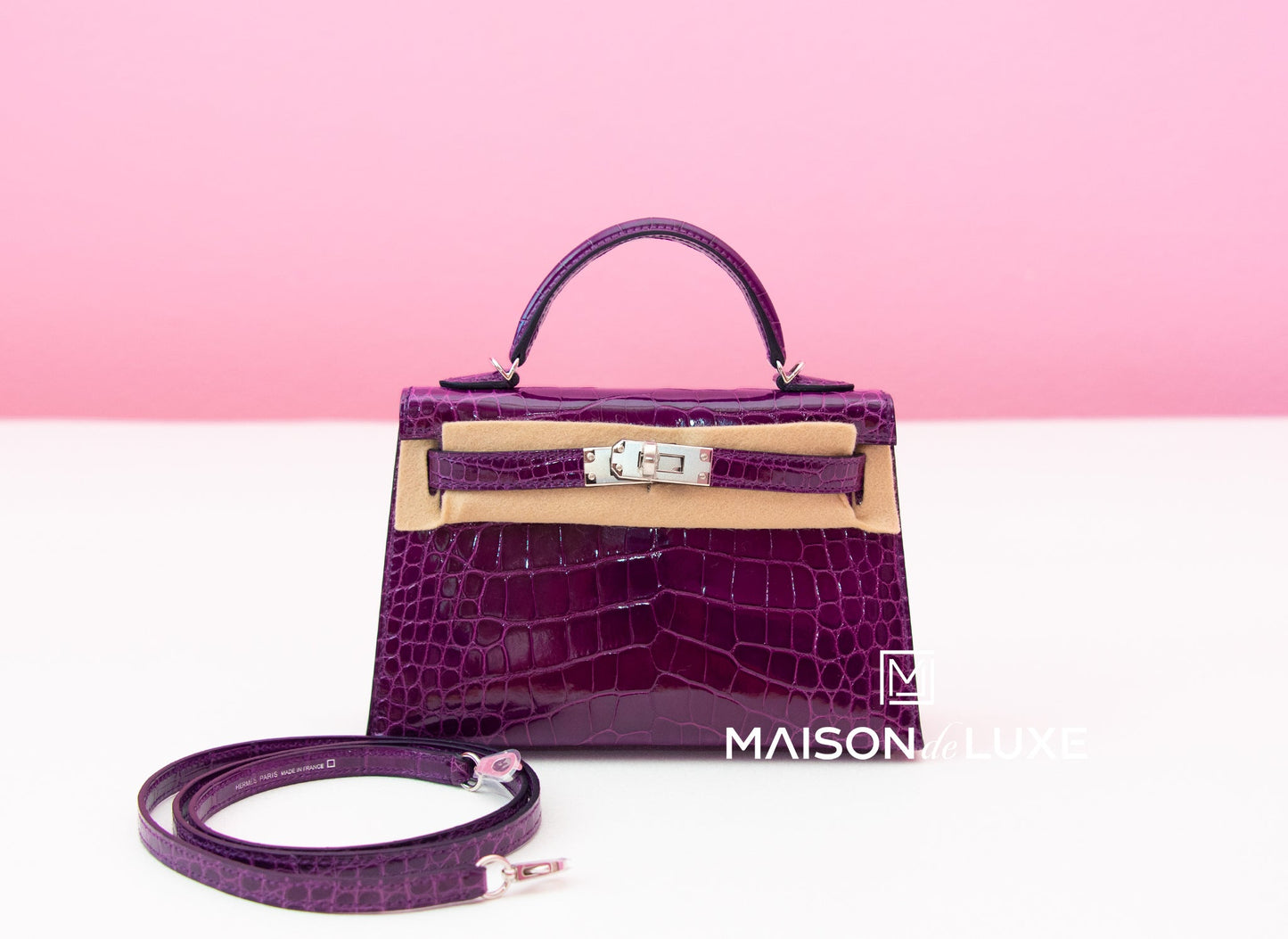 Hermes Mini Kelly II 20 Cassis Shiny Alligator