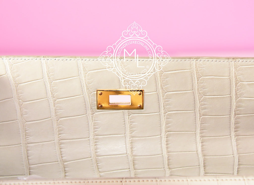 Hermes Beton White GHW Matte Crocodile Kelly 32 Handbag